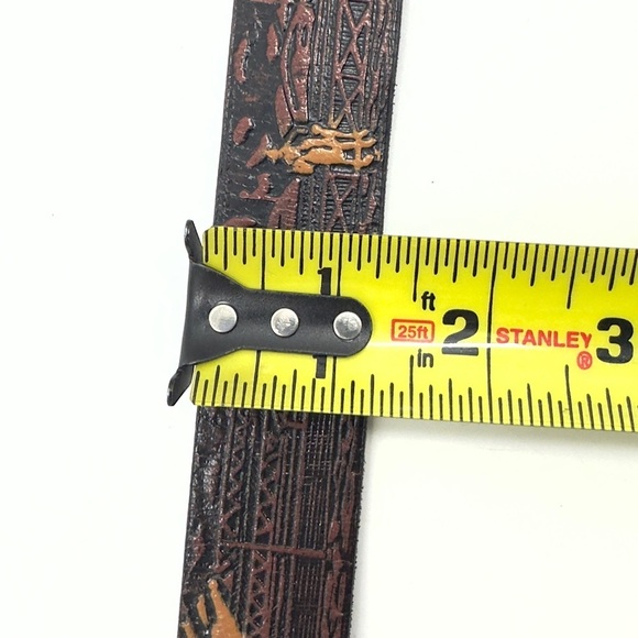 Nocona Western Rodeo Tooled Leather Belt Boys Size 24 Big Buckle Bull Rider - Picture 10 of 13